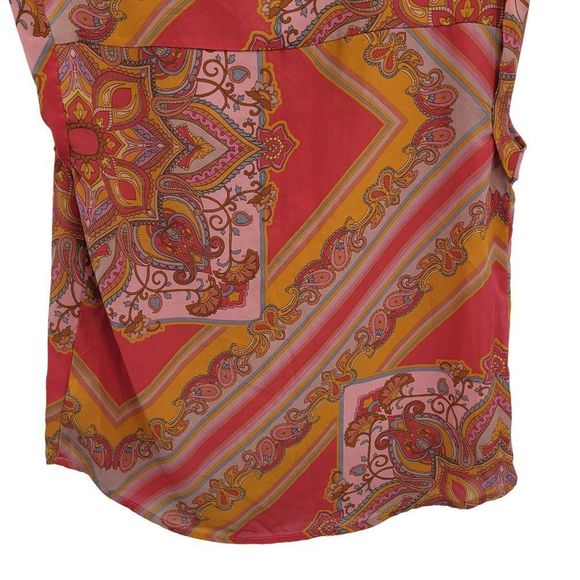 Bandolino Sleeveless Blouse M Pink Paisley Round Split Button Collar Gypsy - Picture 11 of 15